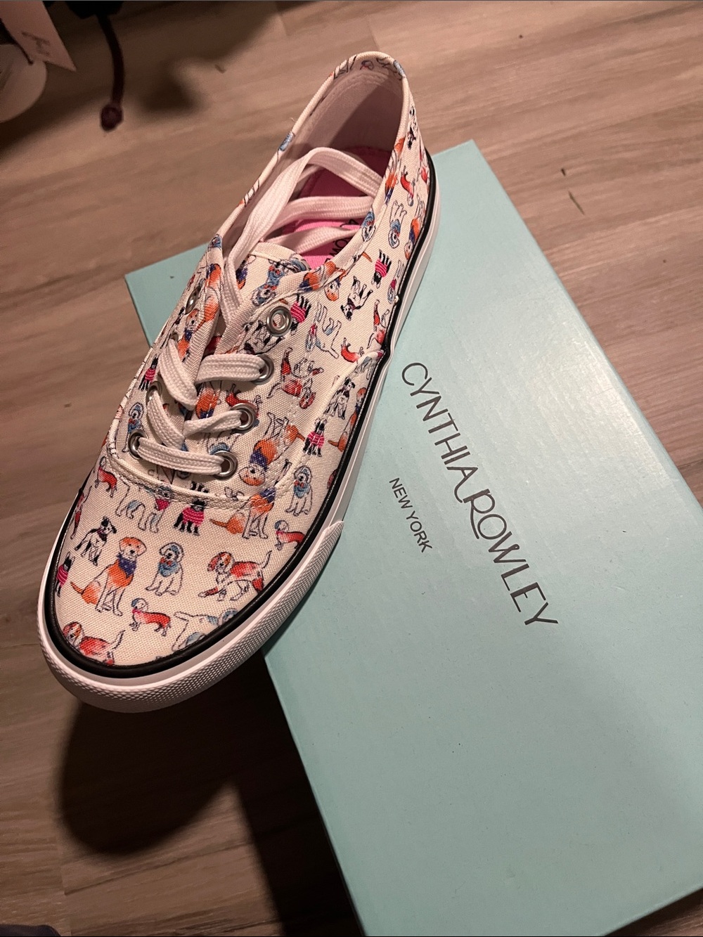 Cynthia Rowley White Canvas Kids Sneakers with Multicolor Dog Print
